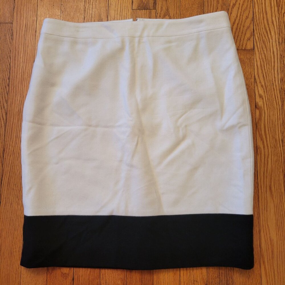 J Crew‎ 12 Wool Cream Black Colorblock Pencil Skirt Career Office Business